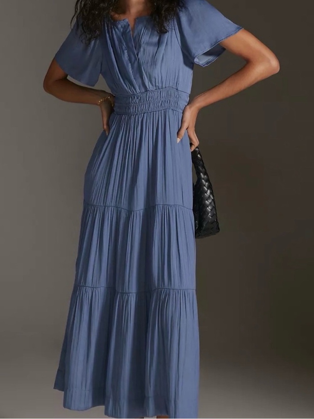 Anthropologie Blue Tiered Maxi Dress with Smocked Waist